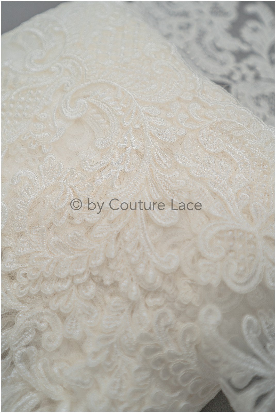 Bridal lace trim/ off-white embroidered lace trim/ elegant lace embroidery// T21-142