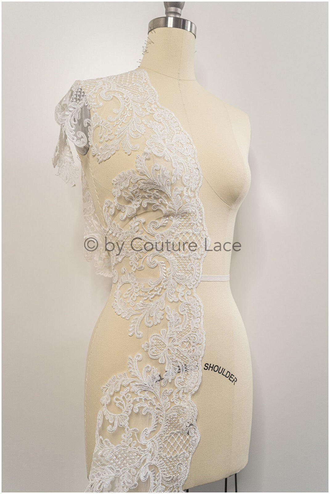 Bridal lace trim/ off-white embroidered lace trim/ elegant lace embroidery// T21-142