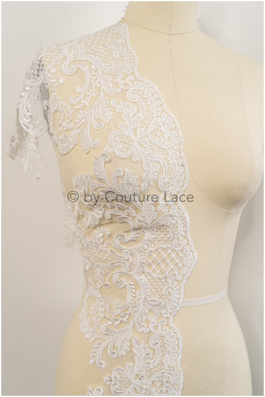 Bridal lace trim/ off-white embroidered lace trim/ elegant lace embroidery// T21-142
