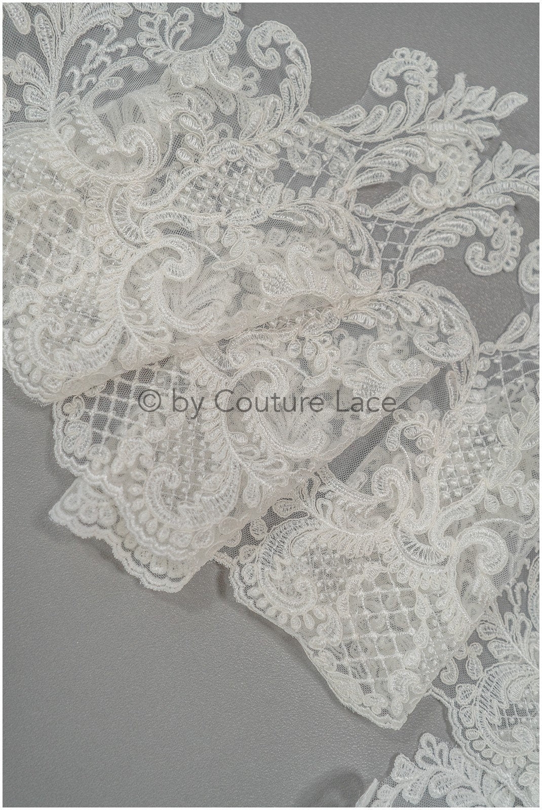 Bridal lace trim/ off-white embroidered lace trim/ elegant lace embroidery// T21-142