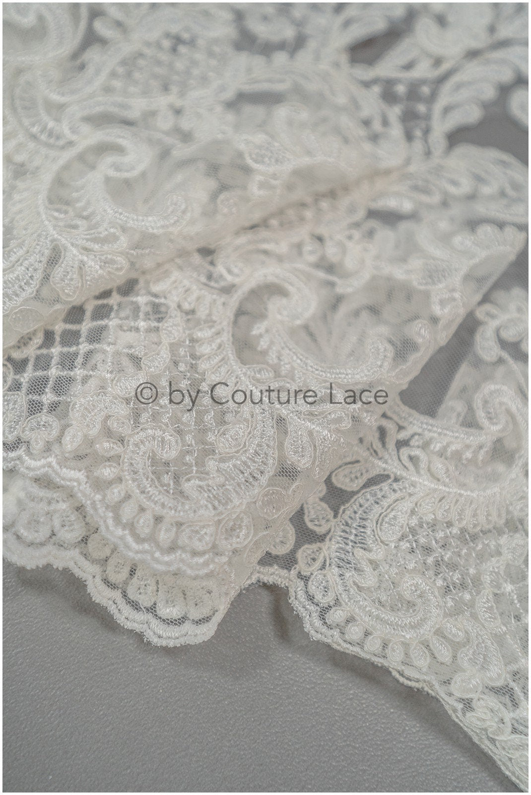 Bridal lace trim/ off-white embroidered lace trim/ elegant lace embroidery// T21-142