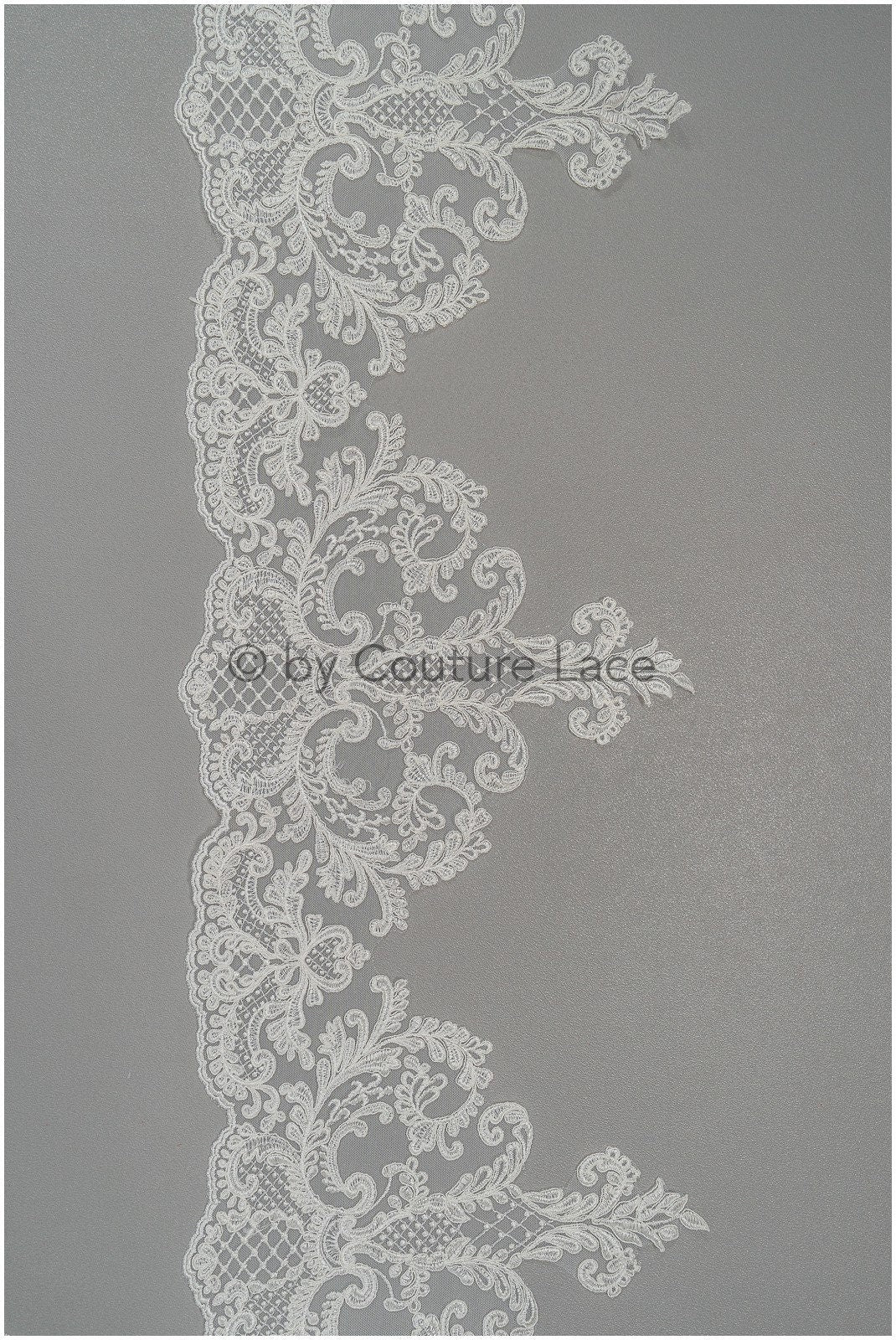 Bridal lace trim/ off-white embroidered lace trim/ elegant lace embroidery// T21-142