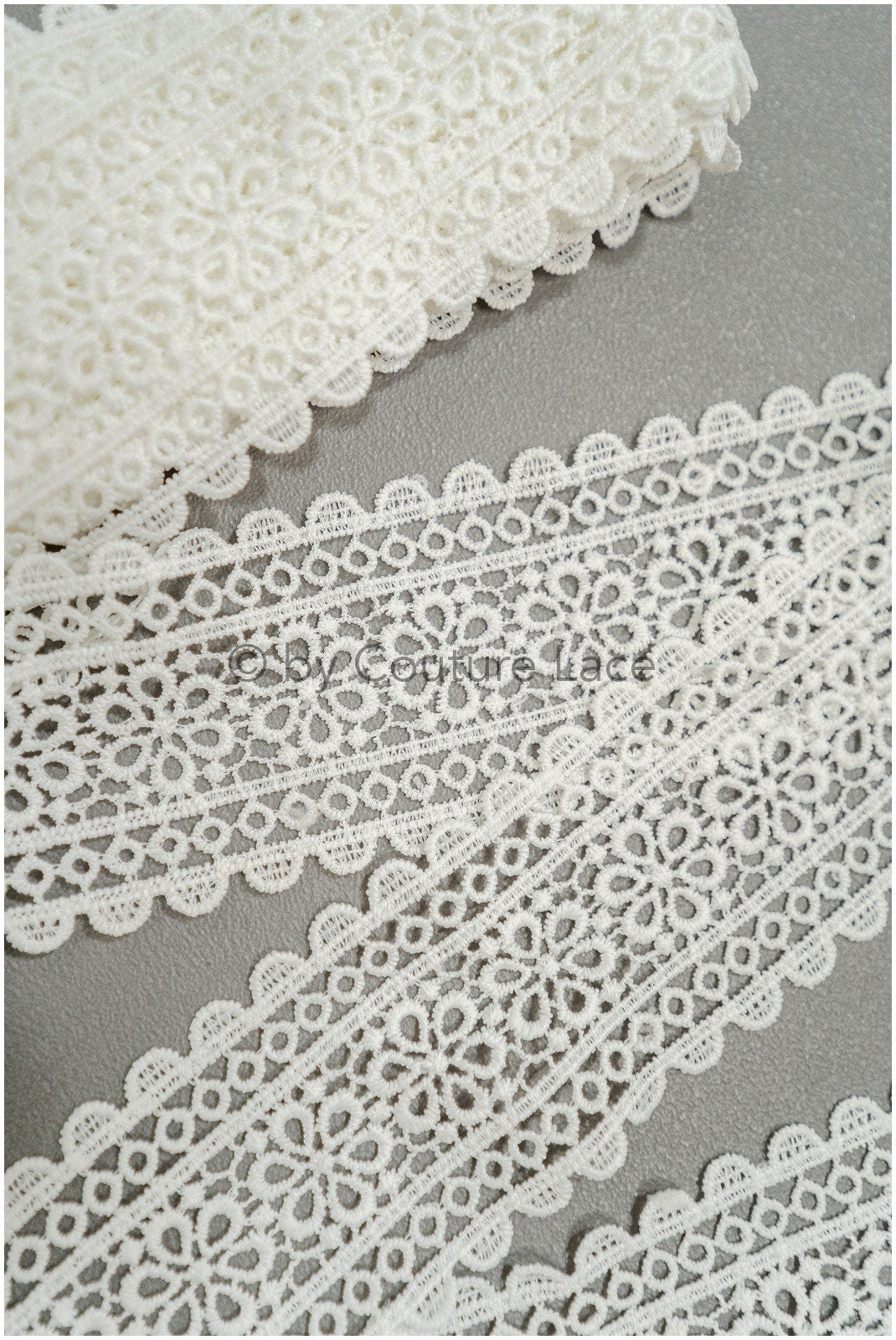 Crochet lace trim off-white/ floral guipure lace trim/ bridal veil lace trim// T21-135