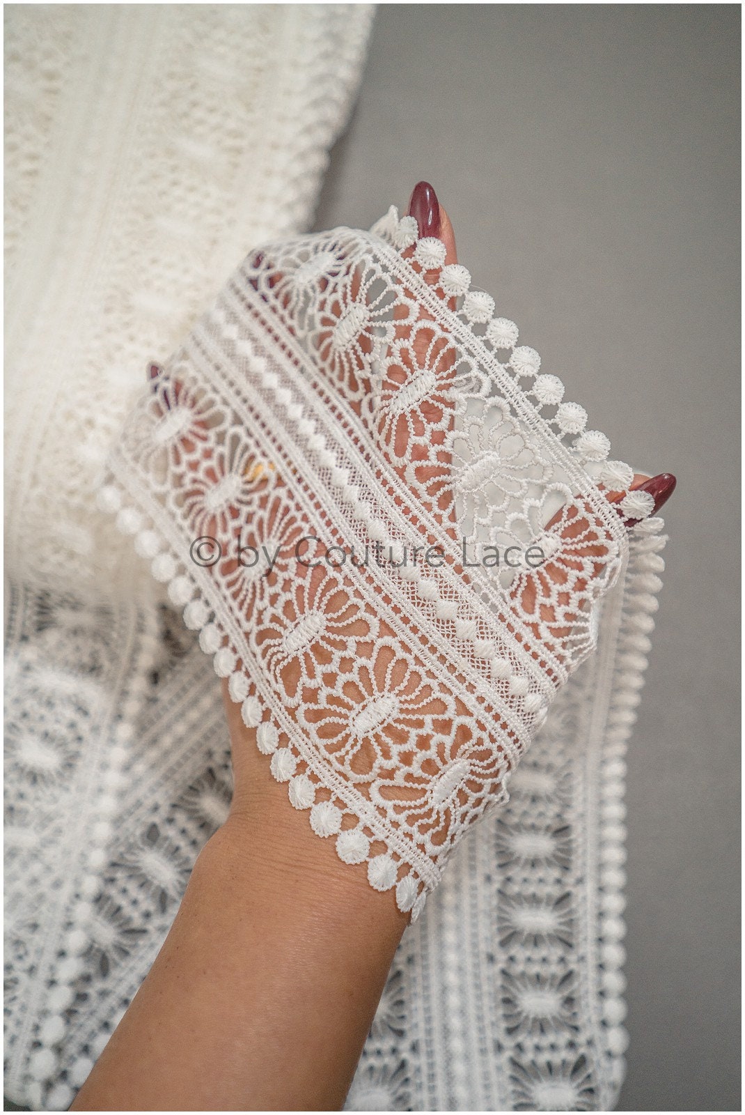 Crochet lace trim/ Guipure lace trim/ Bridal lace trim/ Boho wedding dress lace trim// T21-132