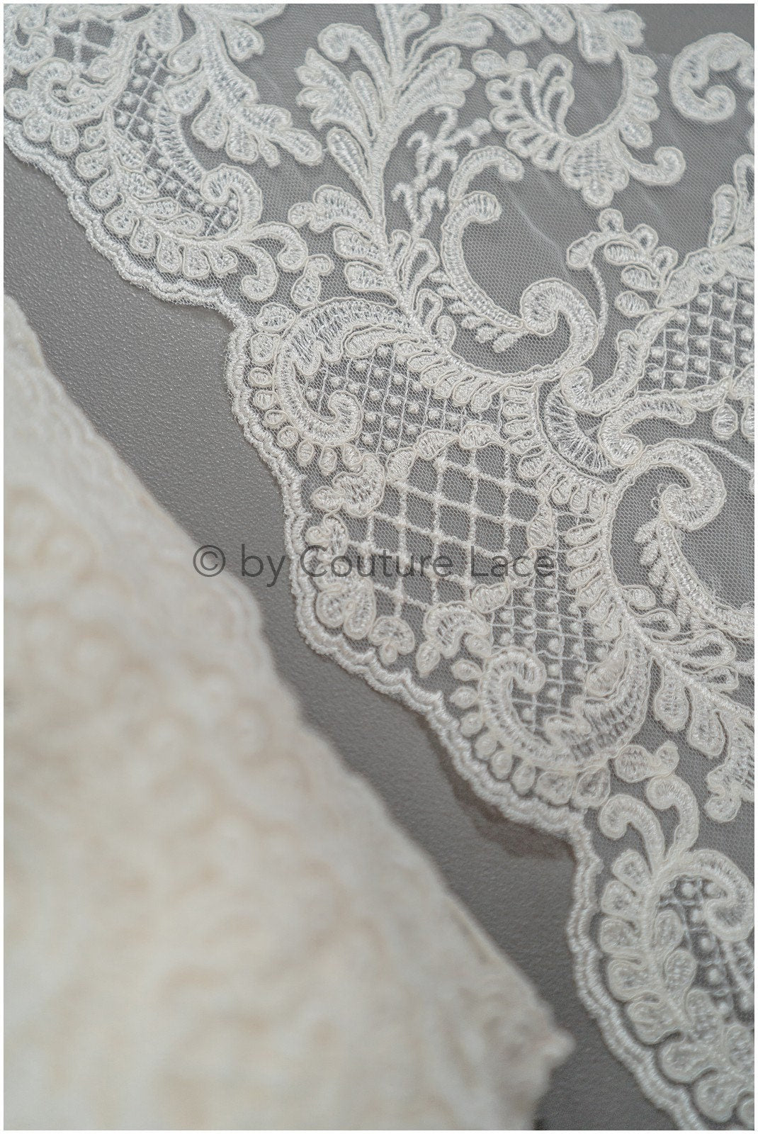 Bridal lace trim/ off-white embroidered lace trim/ elegant lace embroidery// T21-142