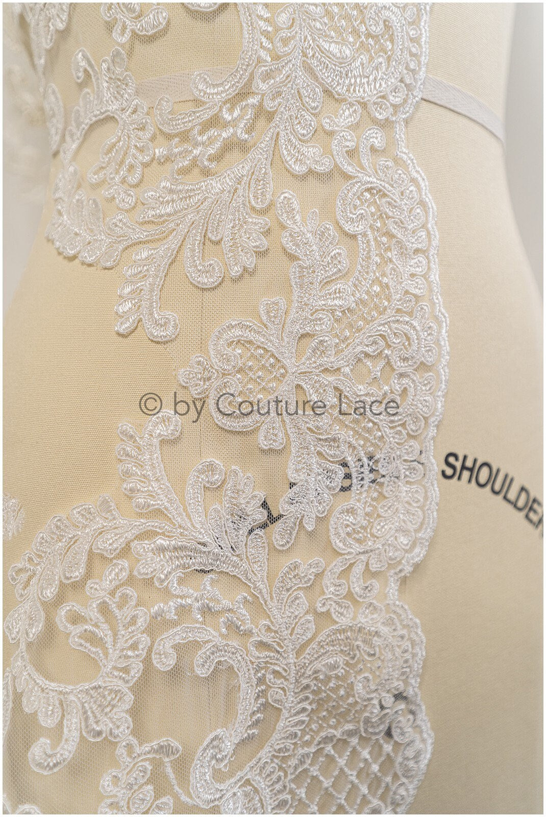 Bridal lace trim/ off-white embroidered lace trim/ elegant lace embroidery// T21-142