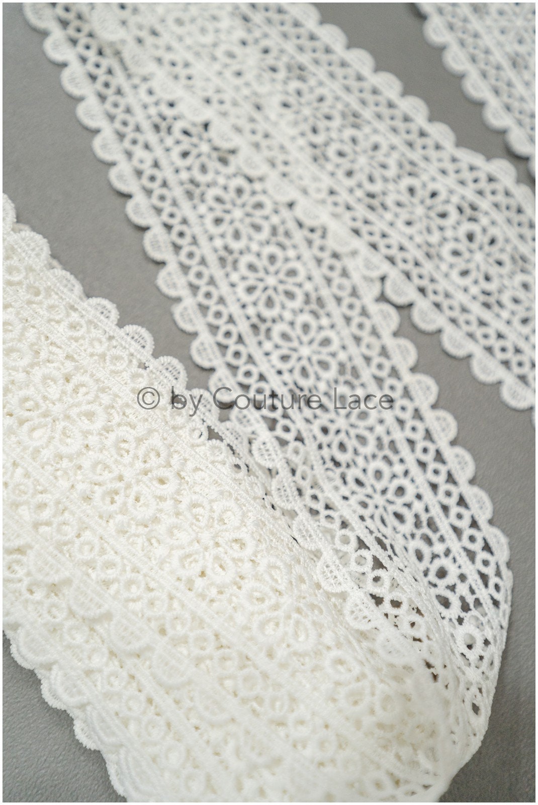 Crochet lace trim off-white/ floral guipure lace trim/ bridal veil lace trim// T21-135