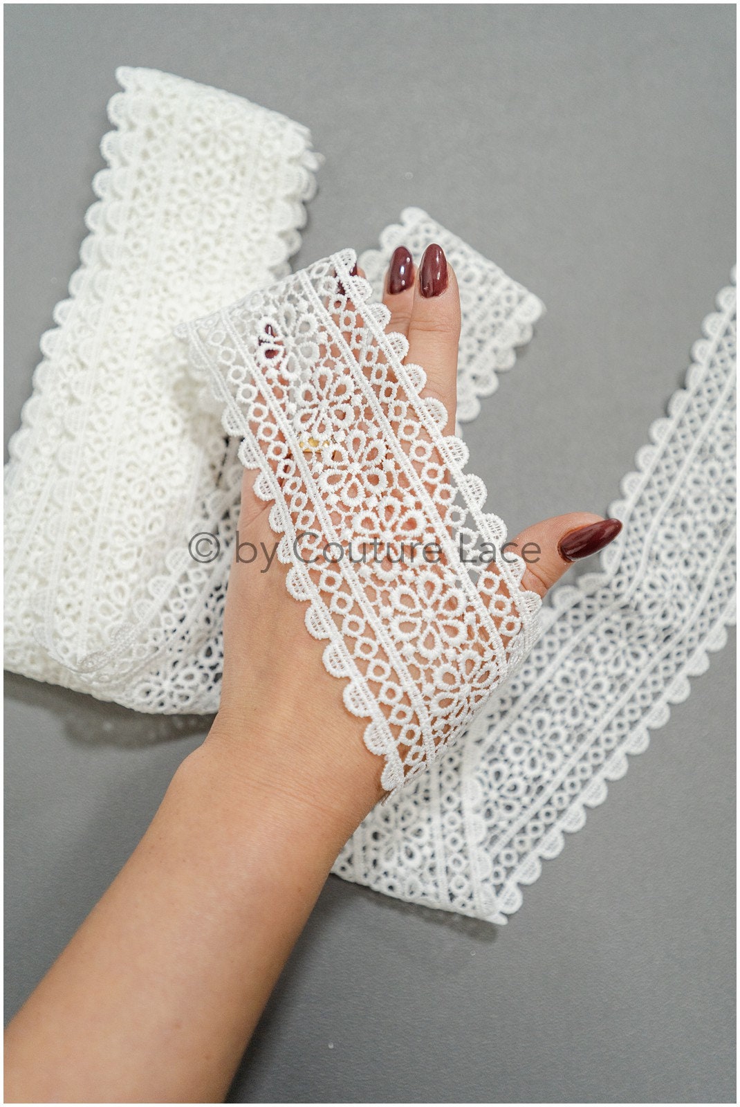 Crochet lace trim off-white/ floral guipure lace trim/ bridal veil lace trim// T21-135