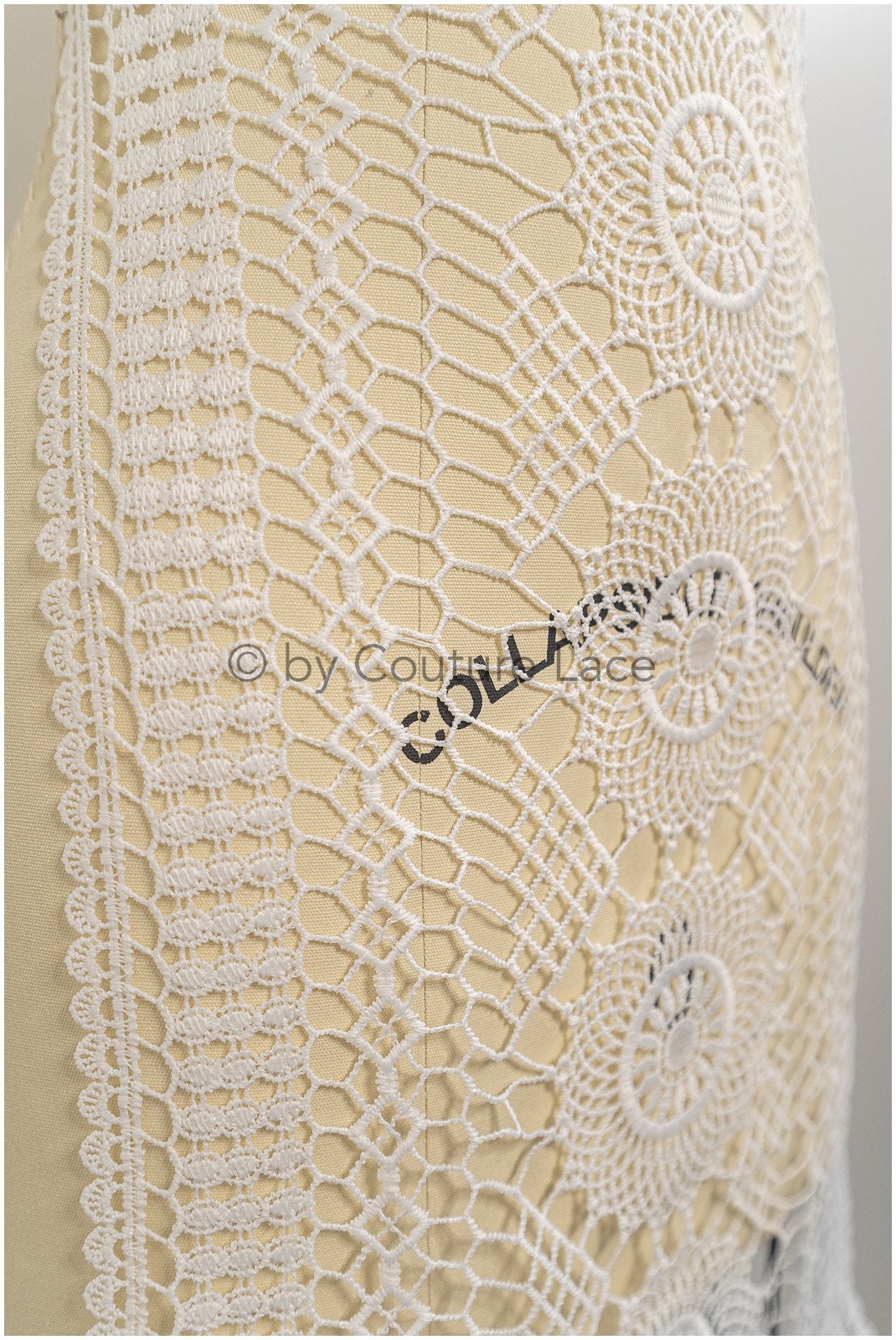 Beautiful crocheted lace border/ Guipure lace border off-white/ crocheted lace/ bridal lace border// T21-126