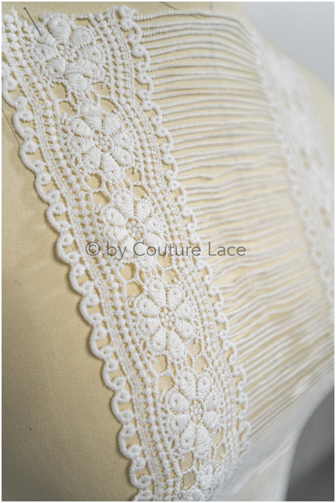 Guipure lace trim/ Off-white lace trim with fringes/ Bridal crocheted lace trim// T21-141