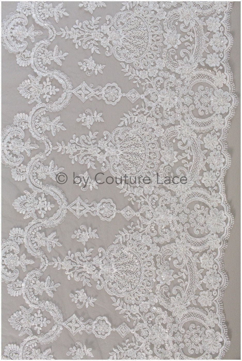 Perlen Spitzenstoff Off-White/ Couture Spitzenstoff mit Perlen/ Braut Spitzenstoff/ Perlen Pailletten Spitze// L19-221