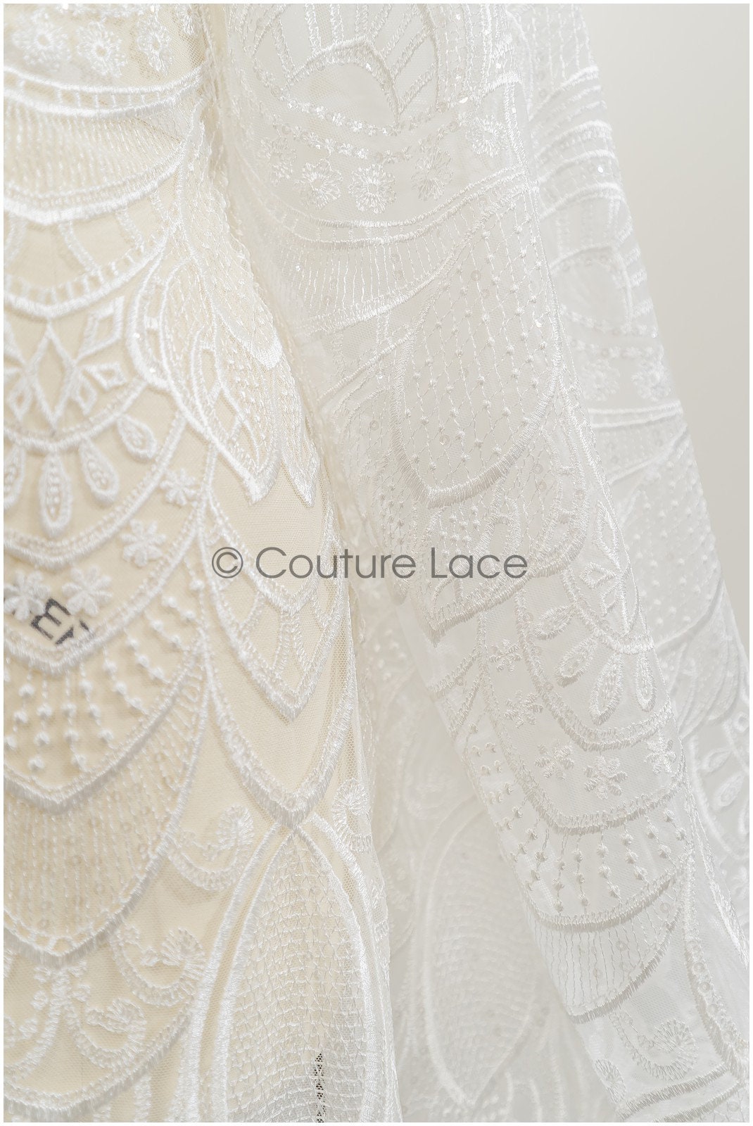 Boho lace fabric off-white/ bridal lace fabric for wedding dress/ geometric boho wedding lace// L21-202NRY