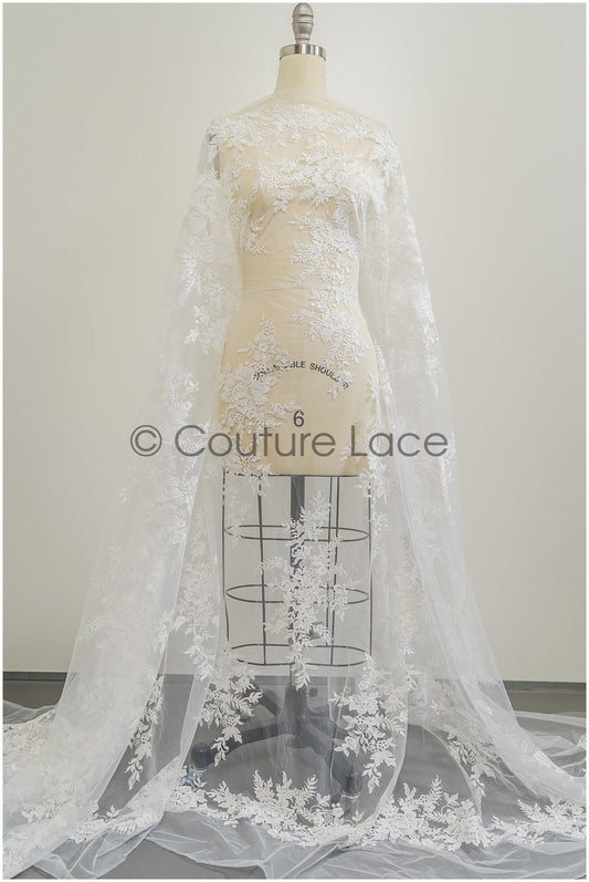 Encaje romántico con flores / encaje para vestido de novia color marfil / encaje de novia con flores / encaje bordado / velo de encaje / L21-150C