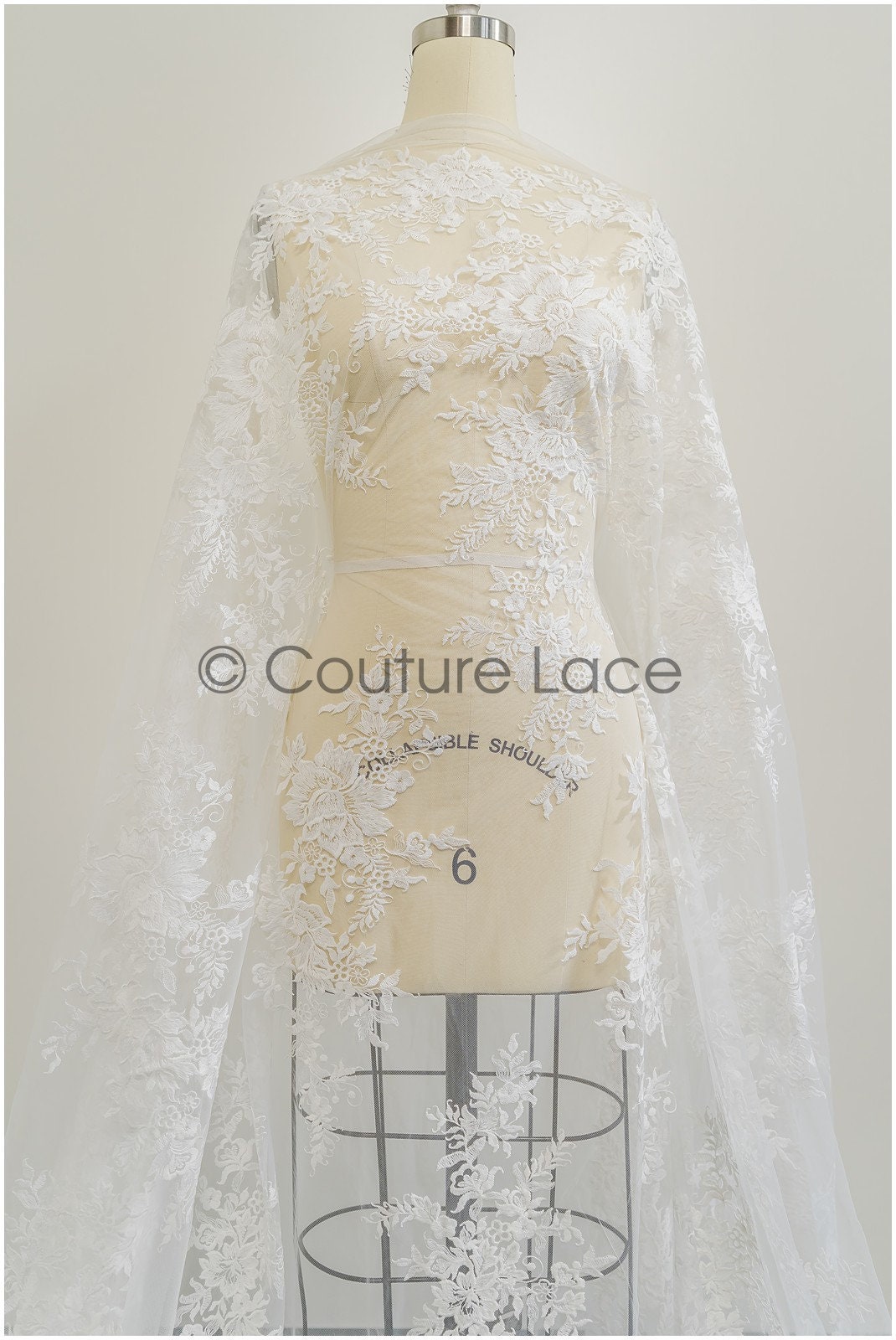 Romantischer Blüten Spitzenstoff/ Hochzeitskleid Spitzenstoff Off-White/ Braut Blumenspitze/ bestickter Spitzenstoff/ Spitzenschleier// L21-150C