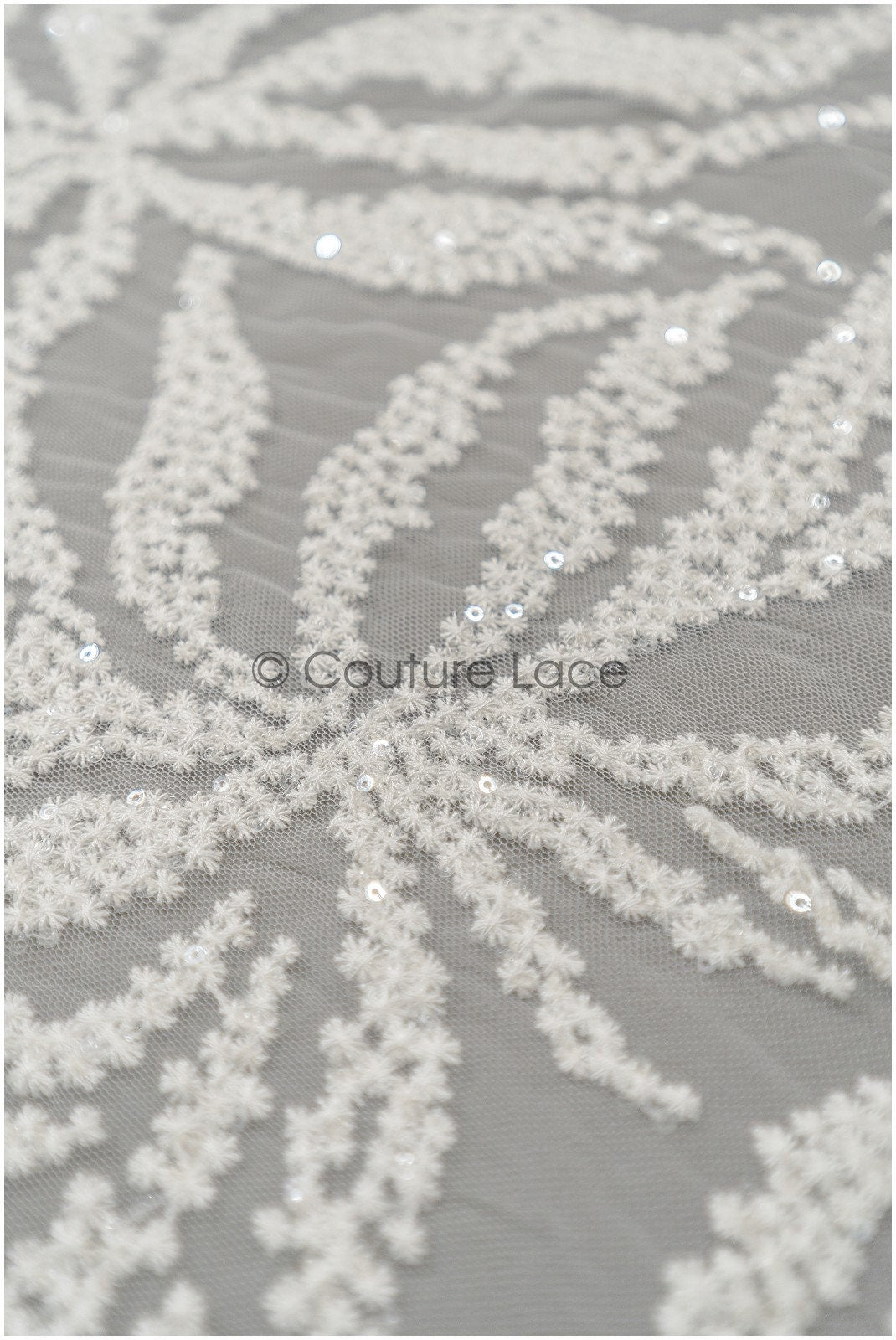 Braut Spitzenstoff Off-White/ Blatt Spitzenstoff/ Braut Blumenspitze mit Pailletten/ Schneeflocken Spitzenstoff// L21-346CS
