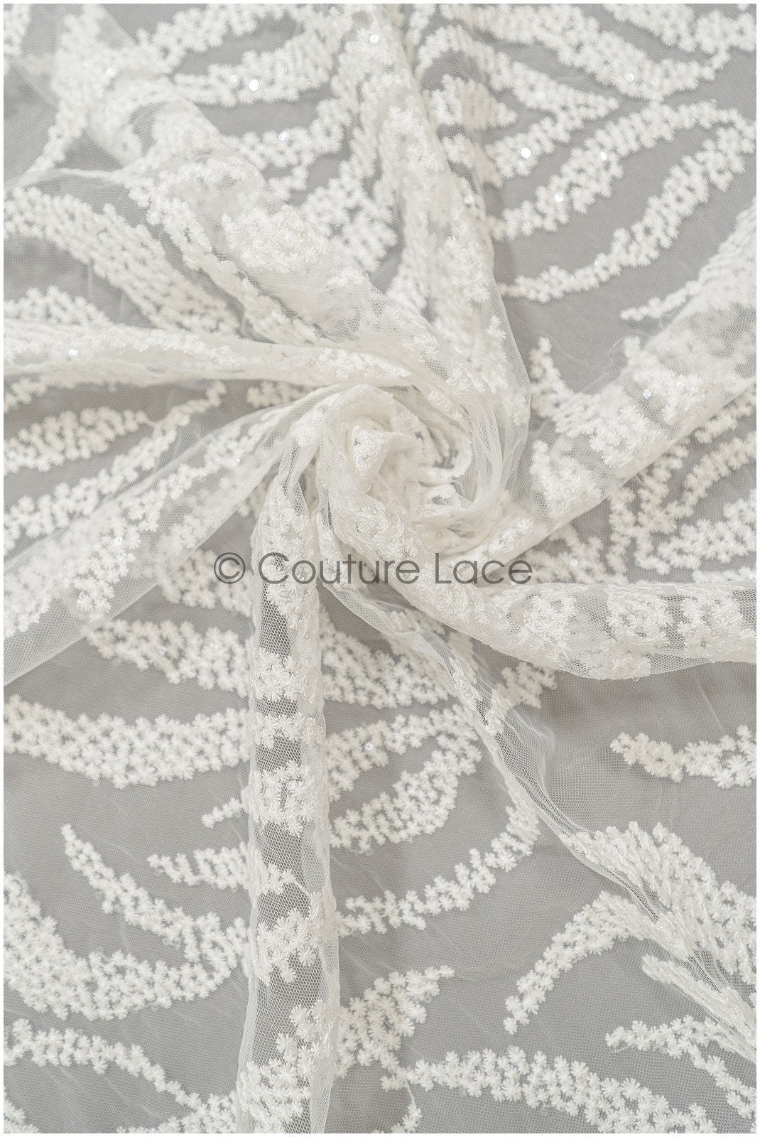Braut Spitzenstoff Off-White/ Blatt Spitzenstoff/ Braut Blumenspitze mit Pailletten/ Schneeflocken Spitzenstoff// L21-346CS