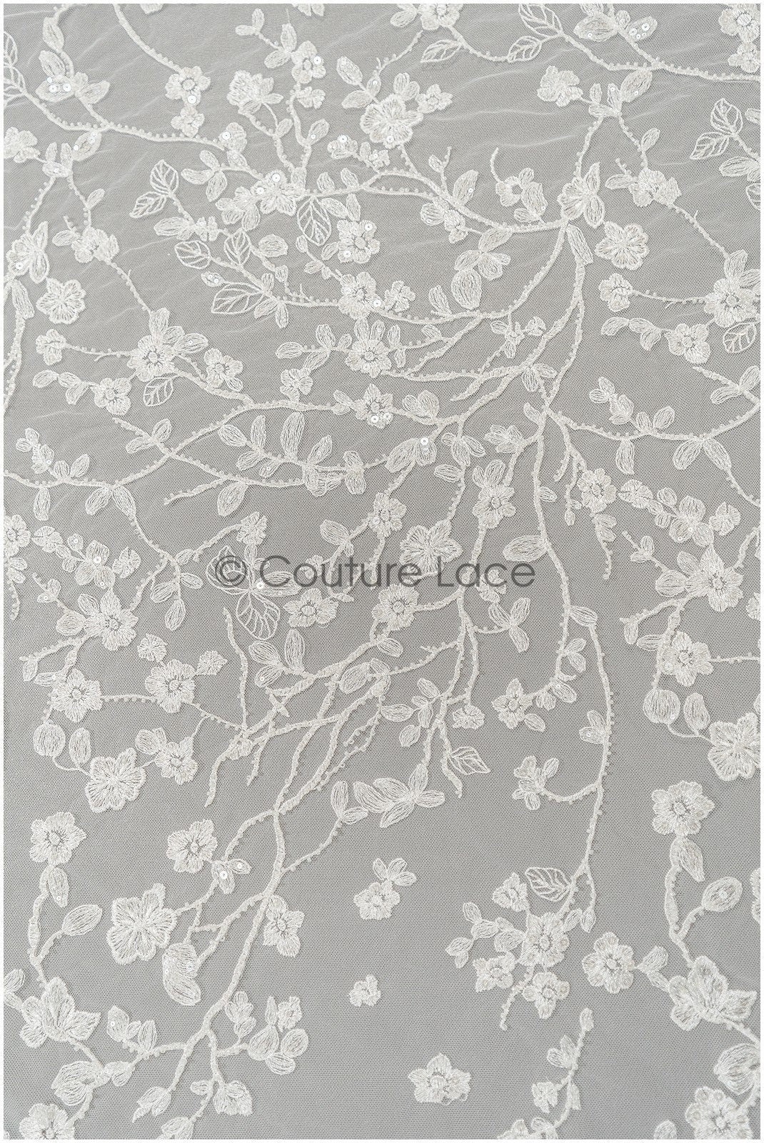 Perlen Spitzenstoff Off-White/ Blumen Spitzenstoff/ Braut Blumenspitze/ Floraler Spitzenstoff/ Brautblumen Spitzenstoff// L21-410