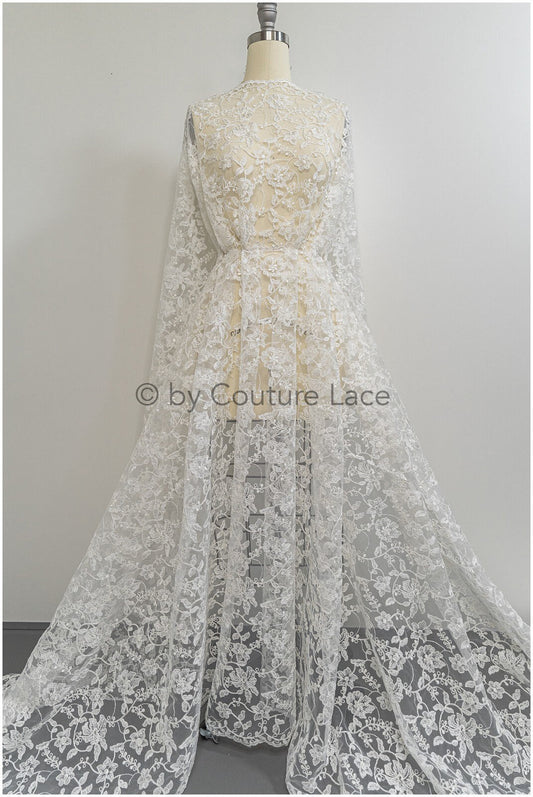 Encaje nupcial romántico / Encaje blanco roto / Encaje floral para novia / L20-070
