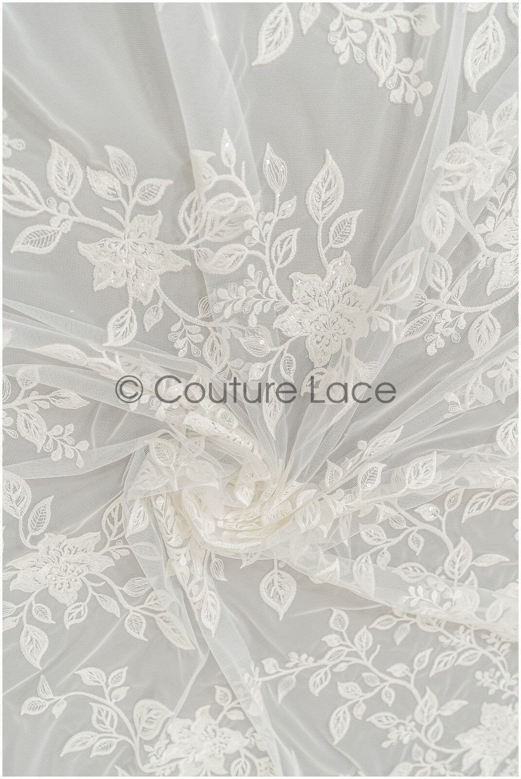 Romantischer floraler Spitzenstoff Off-White/ Braut Spitzenstoff/ florale Spitzenstickerei/ Blumenspitze mit Pailletten// L21-016NB