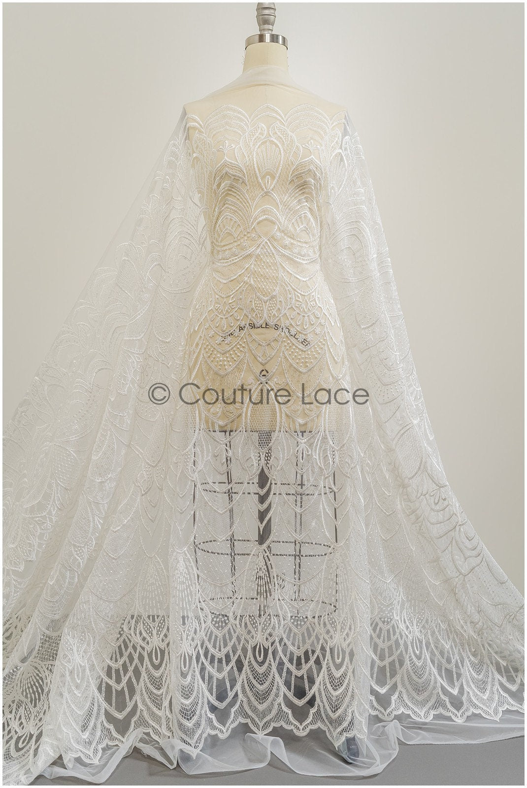 Boho lace fabric off-white/ bridal lace fabric for wedding dress/ geometric boho wedding lace// L21-202NRY