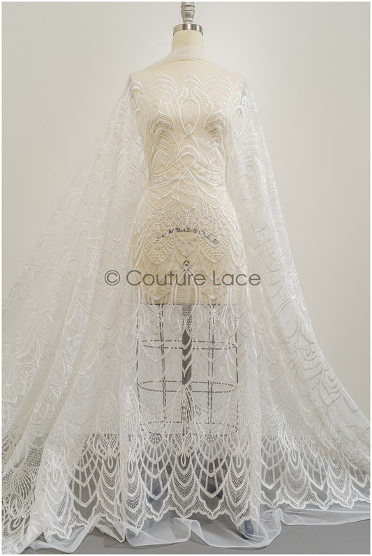 Boho Spitzenstoff Off-White/ Braut Spitzenstoff für Hochzeitskleid/ geometrische Boho Hochzeit Spitze// L21-202NRY
