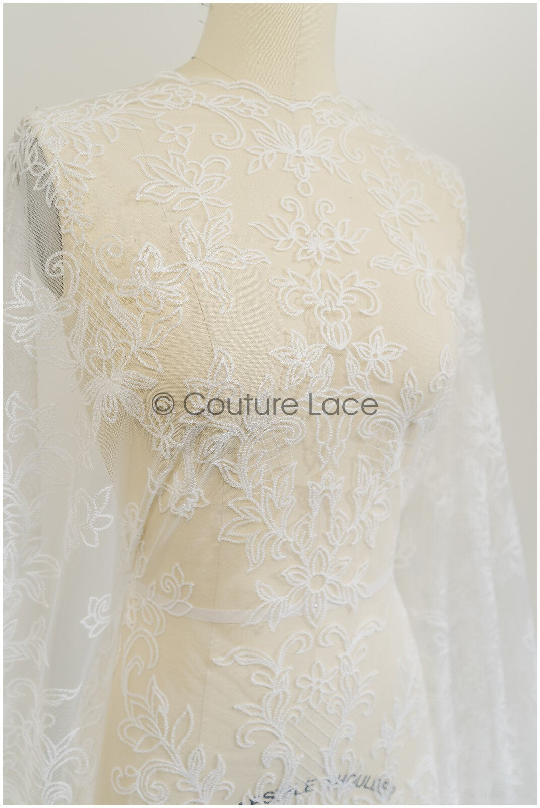 French lace fabric off-white/ bridal lace fabric with flowers/ bridal lace/ wedding dress lace fabric// L21-328NY