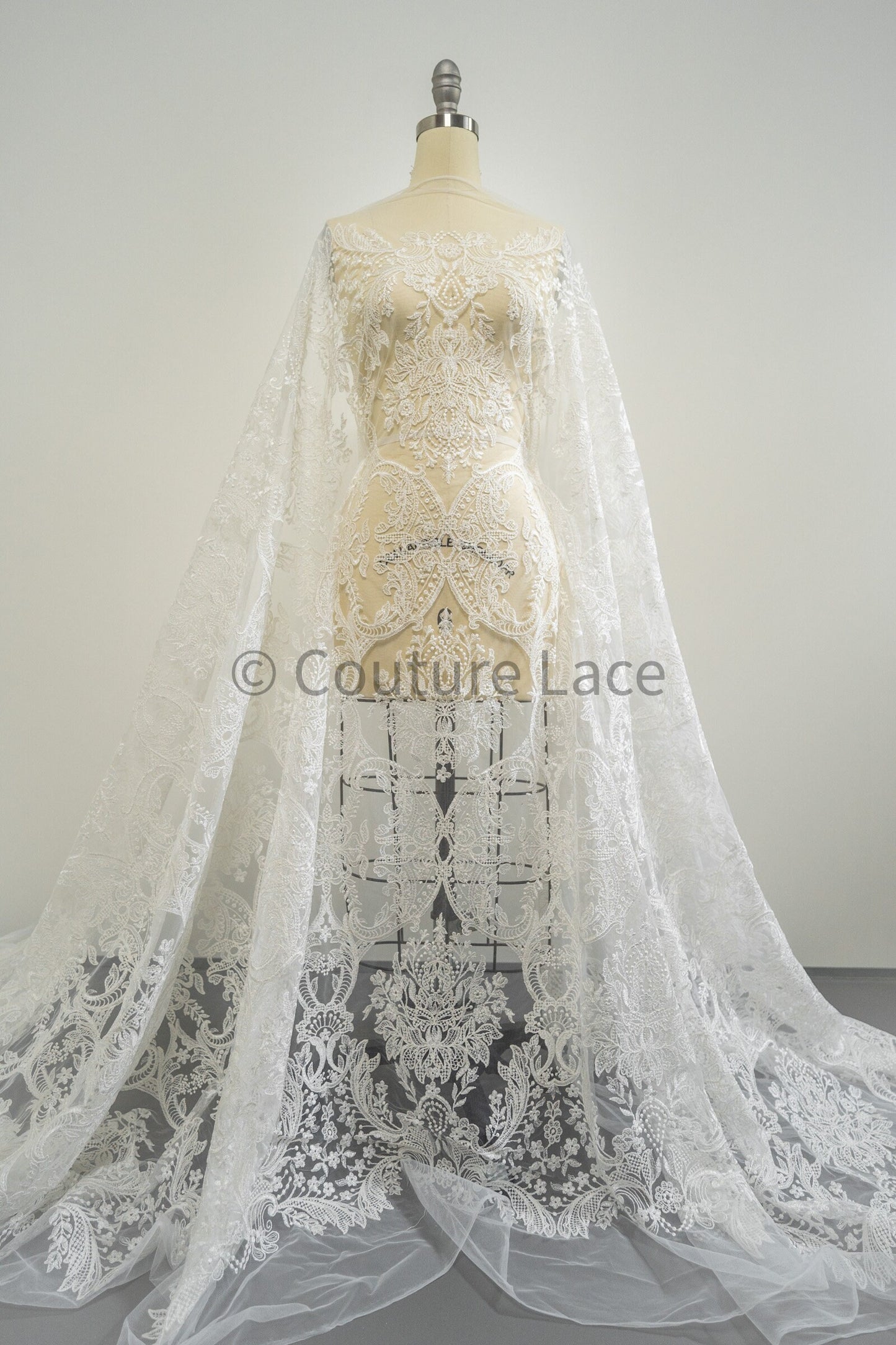 Luxury embroidered lace fabric/ bridal lace off-white/ wedding dress lace// L21-209NB