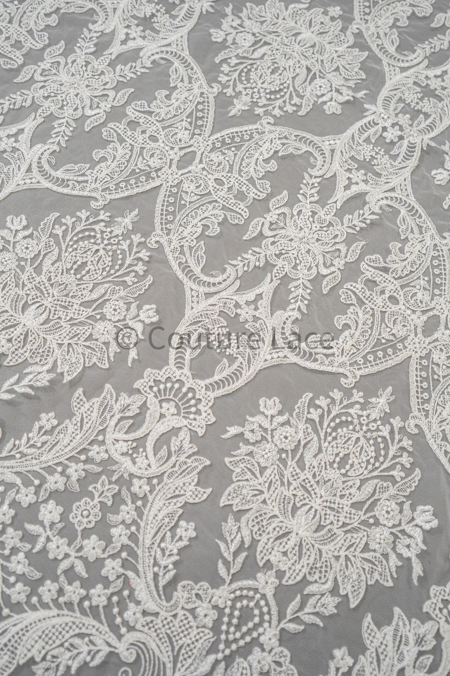 Luxury embroidered lace fabric/ bridal lace off-white/ wedding dress lace// L21-209NB