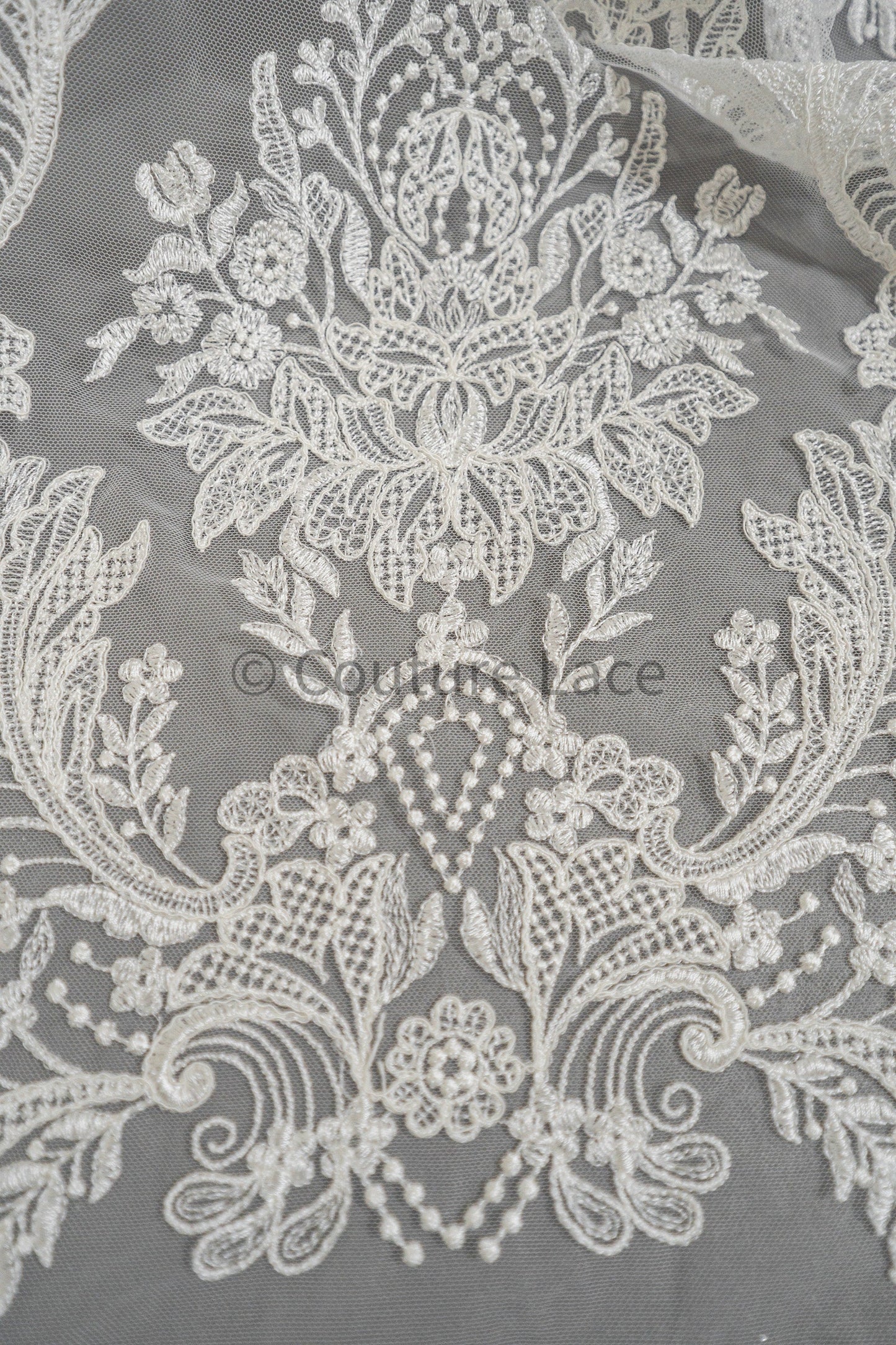 Luxury embroidered lace fabric/ bridal lace off-white/ wedding dress lace// L21-209NB