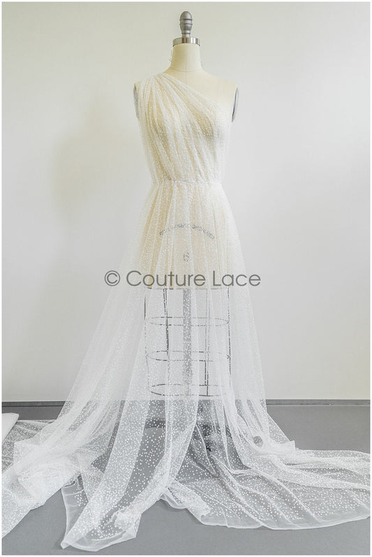 21.8 Yds/20-Meter BOLT - sehr weicher Tüll mit Schneeflocken, off-white Tüll mit Punkten, Schneeflockentüll, Flocktüllstoff// R-177-W Ballen 21,8YDS