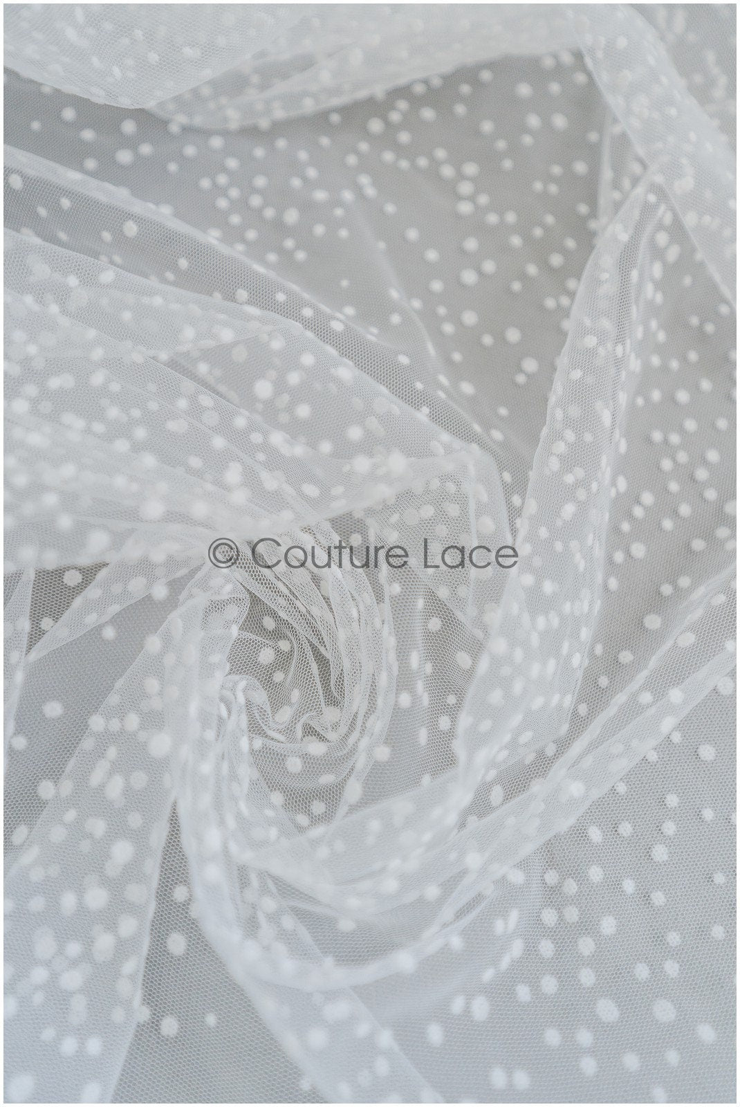 21.8 Yds/20-Meter BOLT - very soft tulle with snowflakes, off-white tulle with dots, snowflake tulle, flock tulle fabric// R-177-W Bolt 21,8YDS