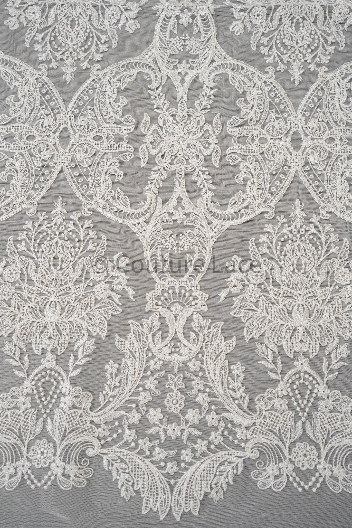 Luxury embroidered lace fabric/ bridal lace off-white/ wedding dress lace// L21-209NB