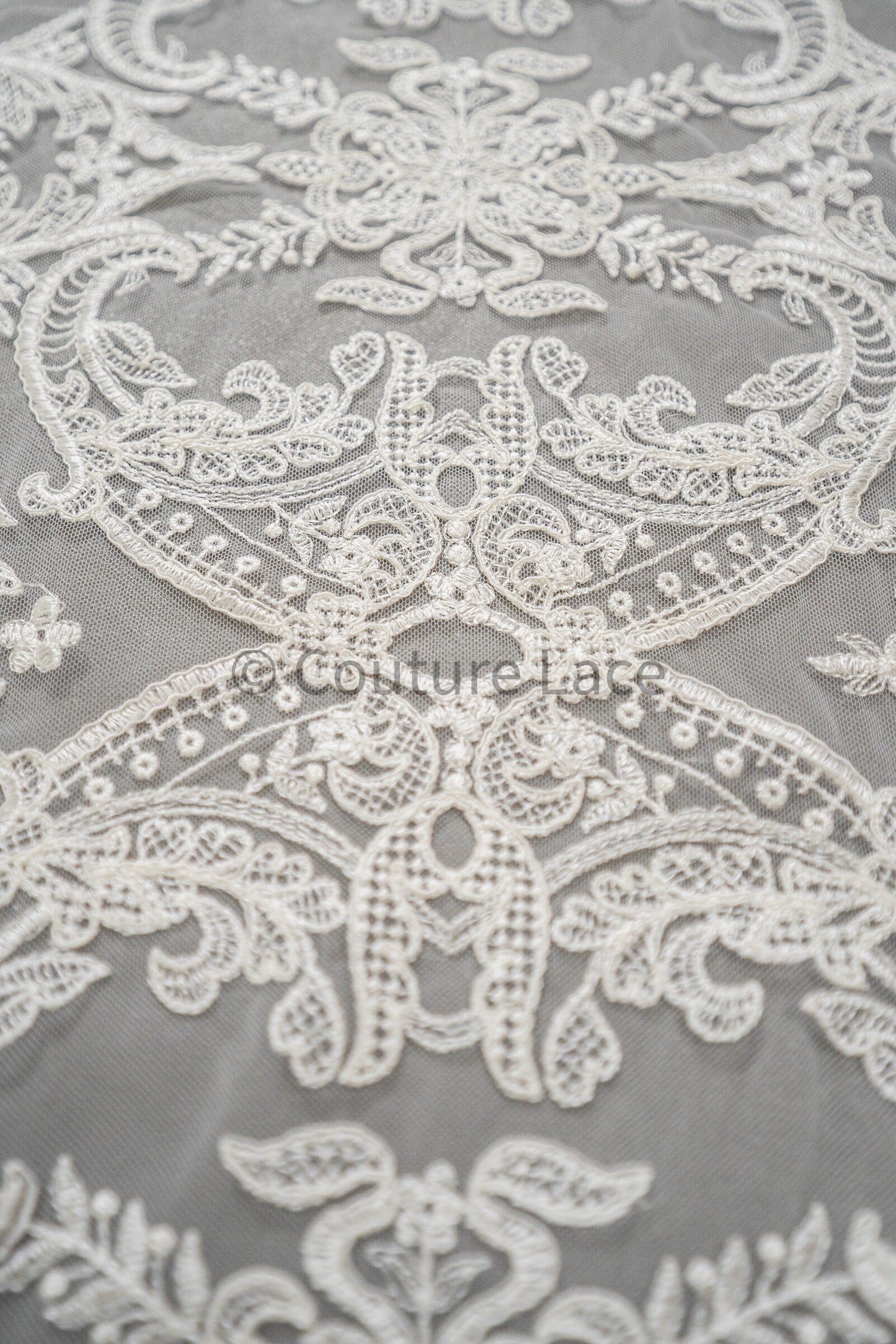 Luxury embroidered lace fabric/ bridal lace off-white/ wedding dress lace// L21-209NB