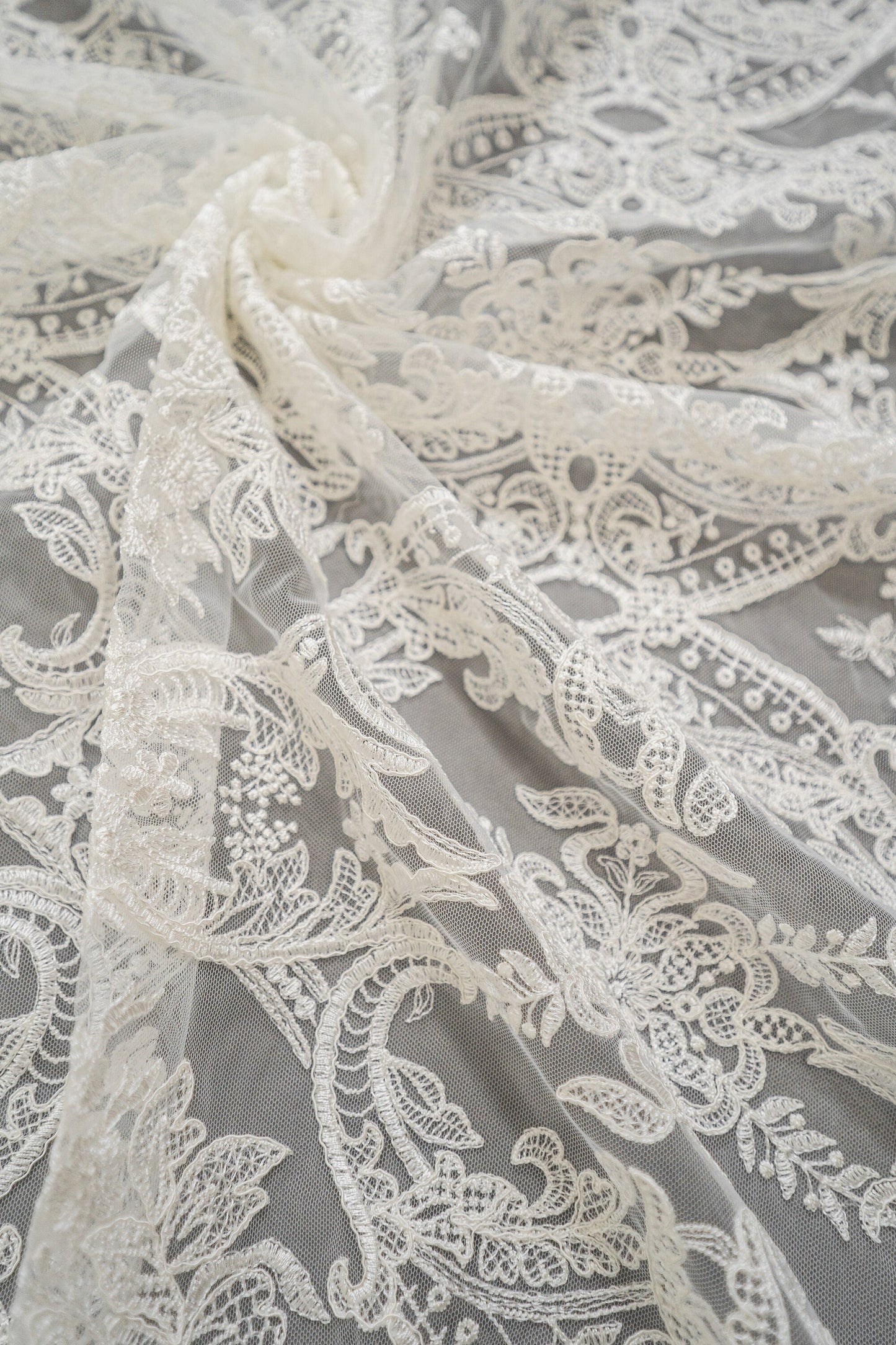 Luxury embroidered lace fabric/ bridal lace off-white/ wedding dress lace// L21-209NB