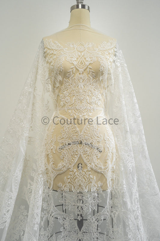 Luxus bestickter Spitzenstoff/ Brautspitze Off-White/ Hochzeitskleid Spitze// L21-209NB