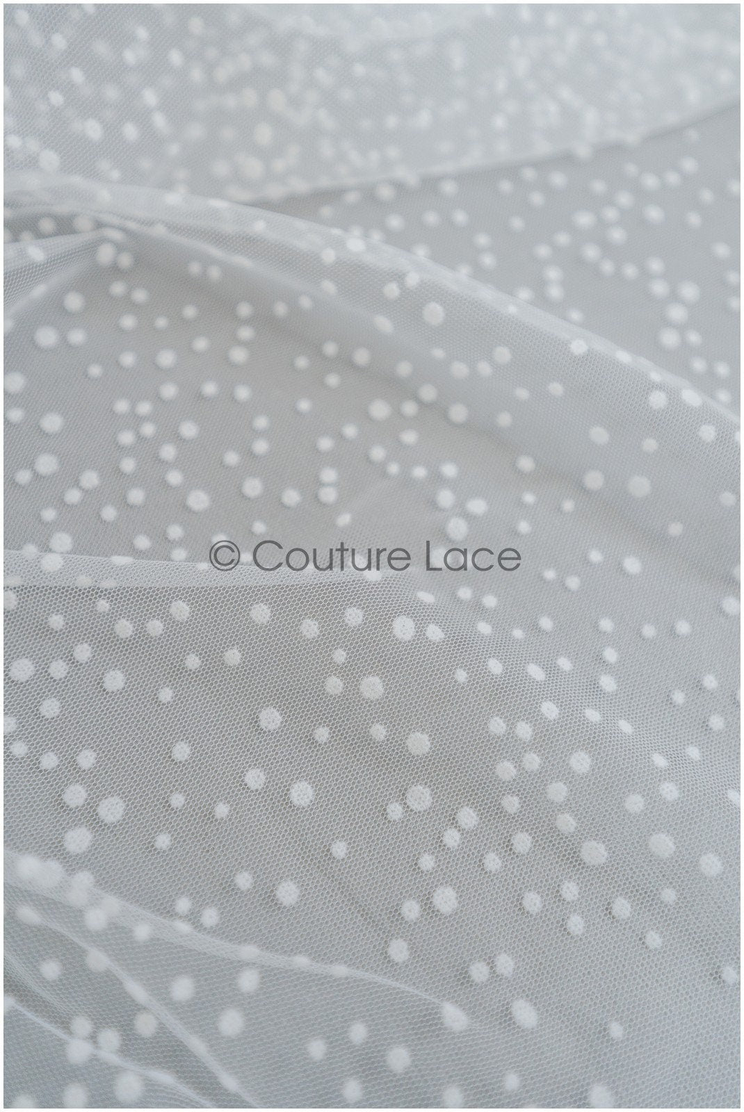 21.8 Yds/20-Meter BOLT - very soft tulle with snowflakes, off-white tulle with dots, snowflake tulle, flock tulle fabric// R-177-W Bolt 21,8YDS