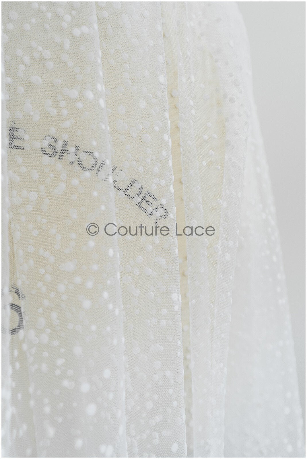 21.8 Yds/20-Meter BOLT - very soft tulle with snowflakes, off-white tulle with dots, snowflake tulle, flock tulle fabric// R-177-W Bolt 21,8YDS