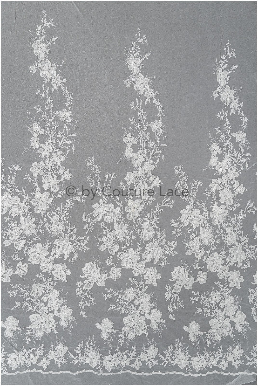 Floral lace fabric off-white/ floral lace with sequins/ floral lace/ romantic bridal lace// L20-367