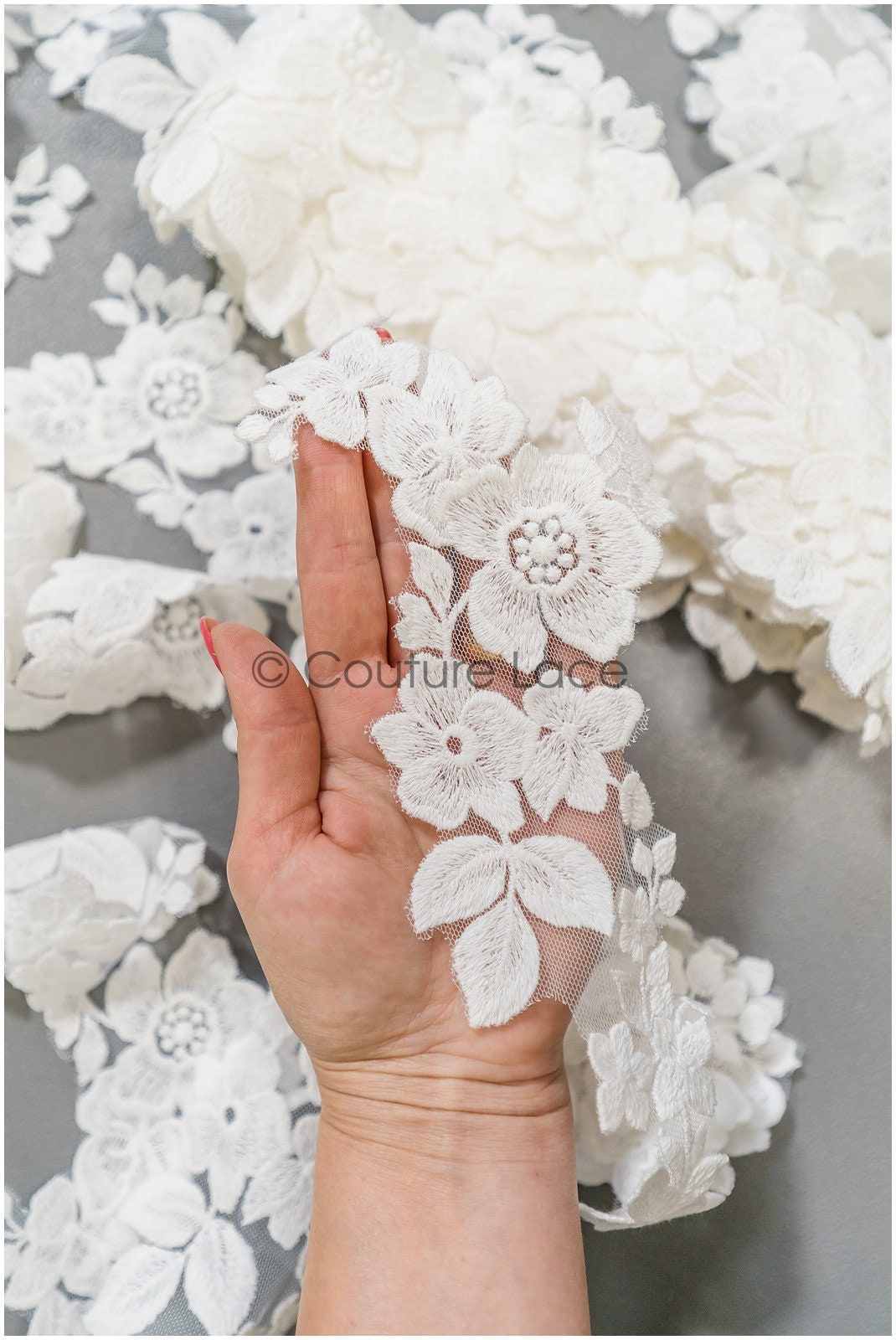 Flower lace trim off-white/ bridal lace trim/embroidered lace trim/ elegant bridal lace/ flower lace trim// T21-143