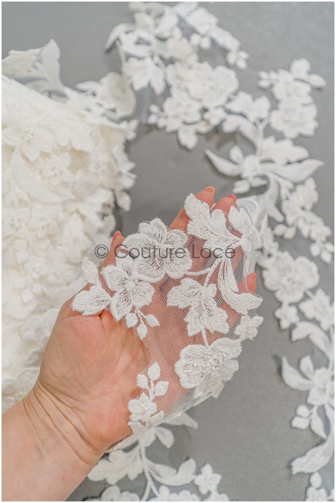 Pearl lace trim off-white/ bridal veil lace trim/ embroidered lace trim// T21-144