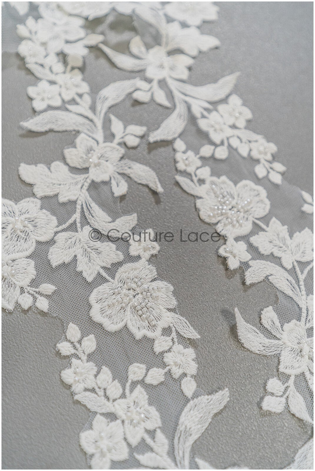 Pearl lace trim off-white/ bridal veil lace trim/ embroidered lace trim// T21-144