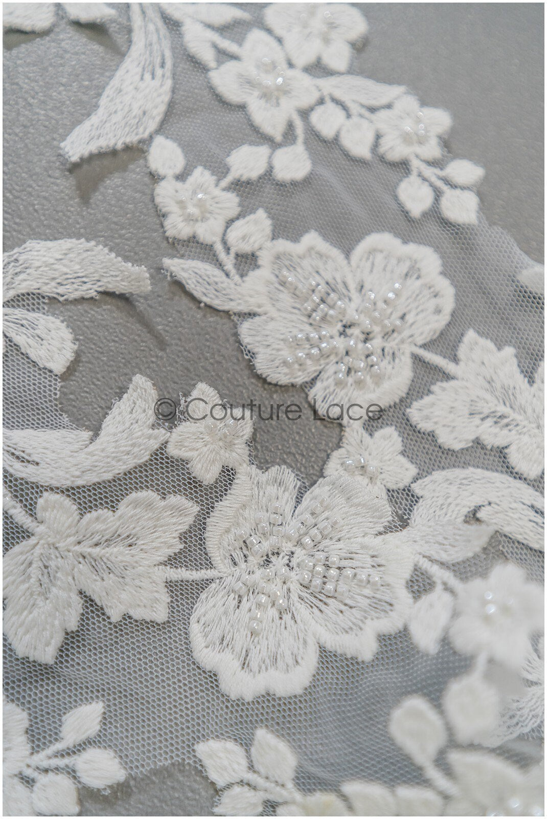 Pearl lace trim off-white/ bridal veil lace trim/ embroidered lace trim// T21-144