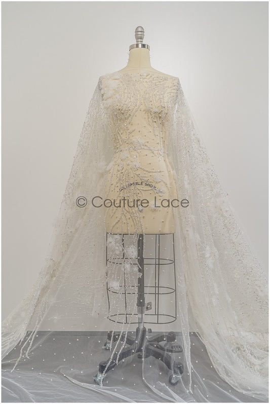 Hand Perlen Braut Spitze/ 3D Blumen Spitze Stoff/Perlen Brautkleid Spitze/ Designer Couture Spitze/ handgemachte Spitze// L21-185