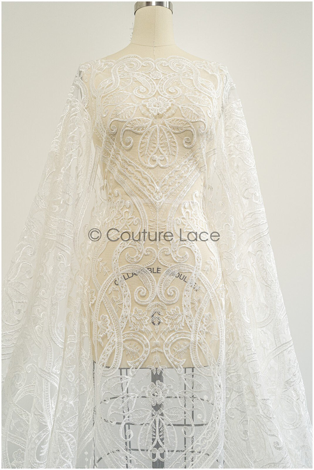 Boho lace fabric off-white/ bridal lace with sequins/ boho bridal lace fabric/ geometric sequin lace/ boho wedding dress// L21-206RY