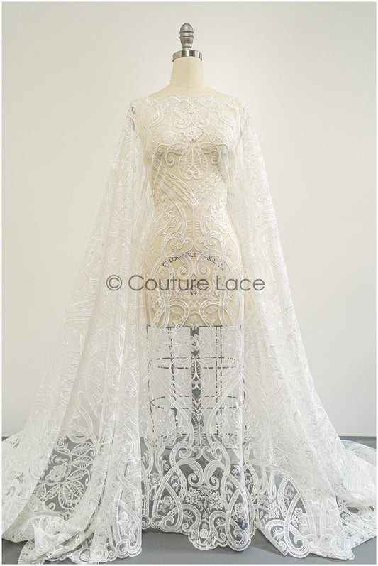 Tejido de encaje boho en blanco roto / Encaje nupcial con lentejuelas / Encaje boho para novia / Encaje geométrico con lentejuelas / Encaje para vestido de novia boho // L21-206RY