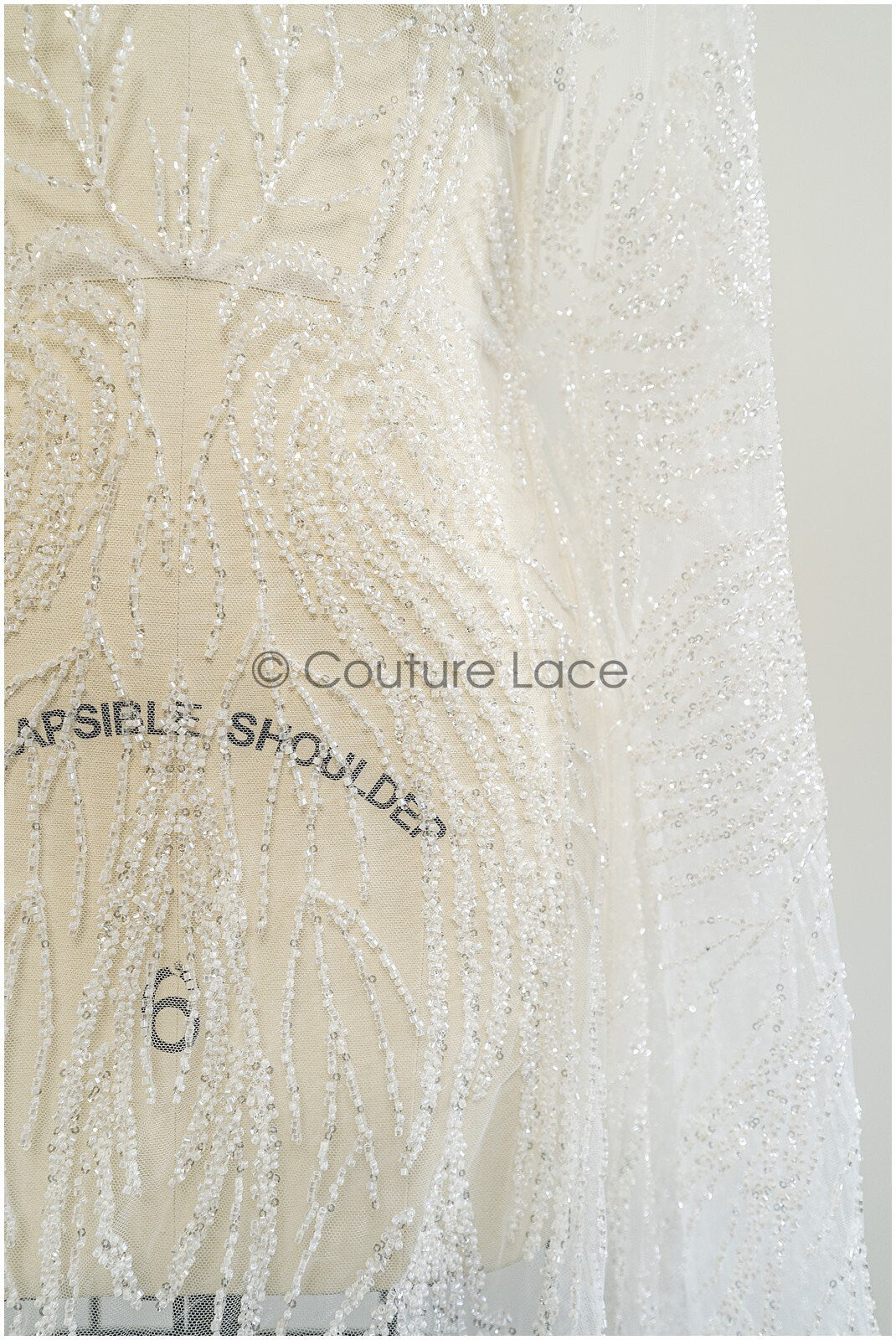 1.4 yds - Beaded Lace Fabric Off-White/ Lace for Wedding Dress/ Beaded Lace/ Bridal Lace// L20-352