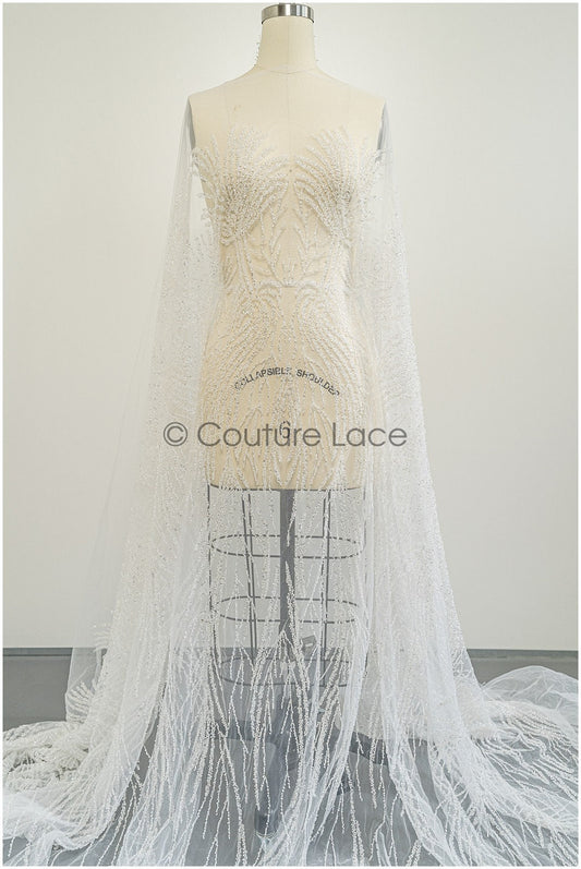 Bridal lace with pearls/ Couture lace fabric off-white/ heavy wedding lace/ Designer couture lace/ Bridal lace// L20-352