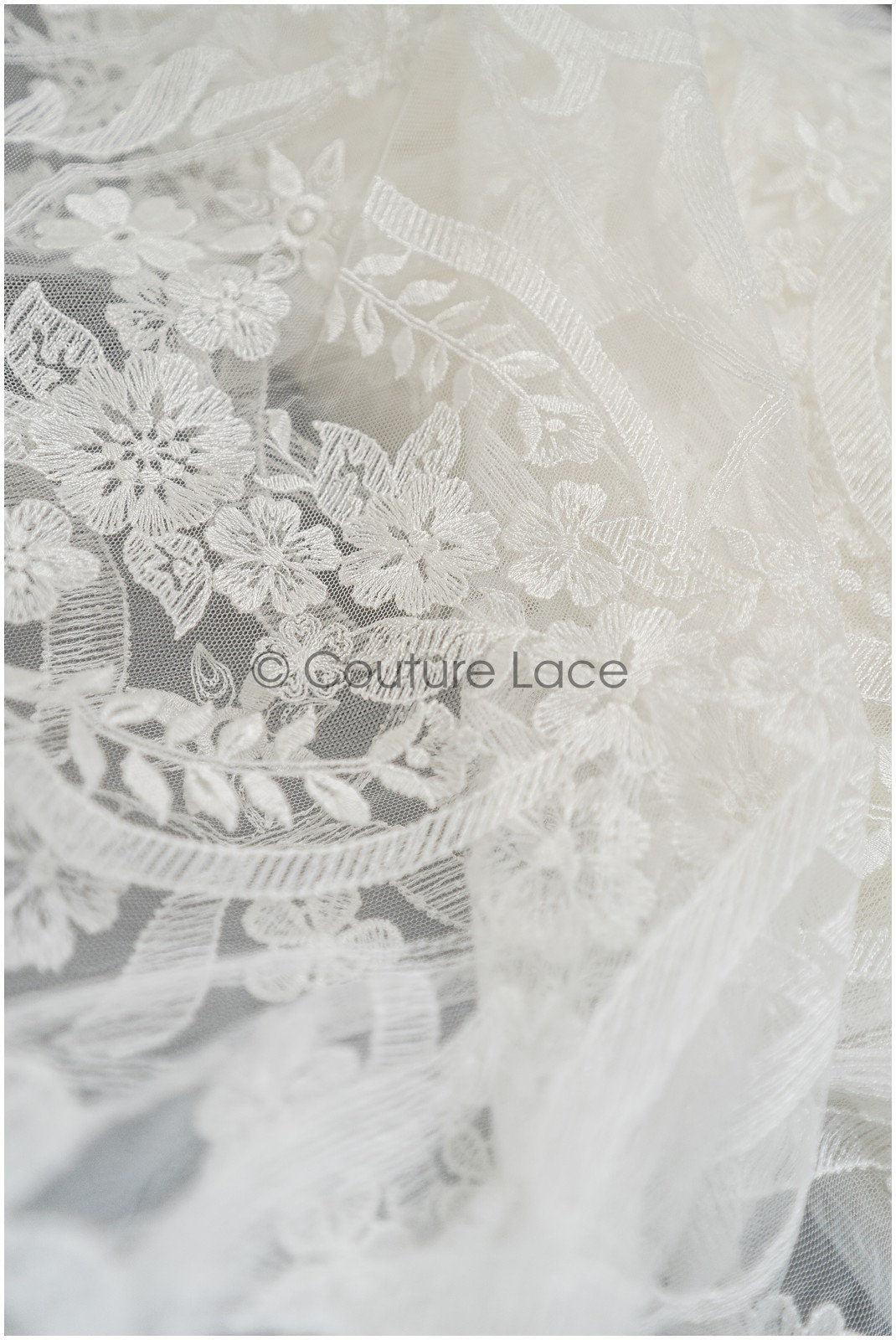 1.2yds Geometric floral lace/ embroidered floral lace off-white/ bridal lace/ soft boho lace fabric/ bridal lace fabric// L21-097C