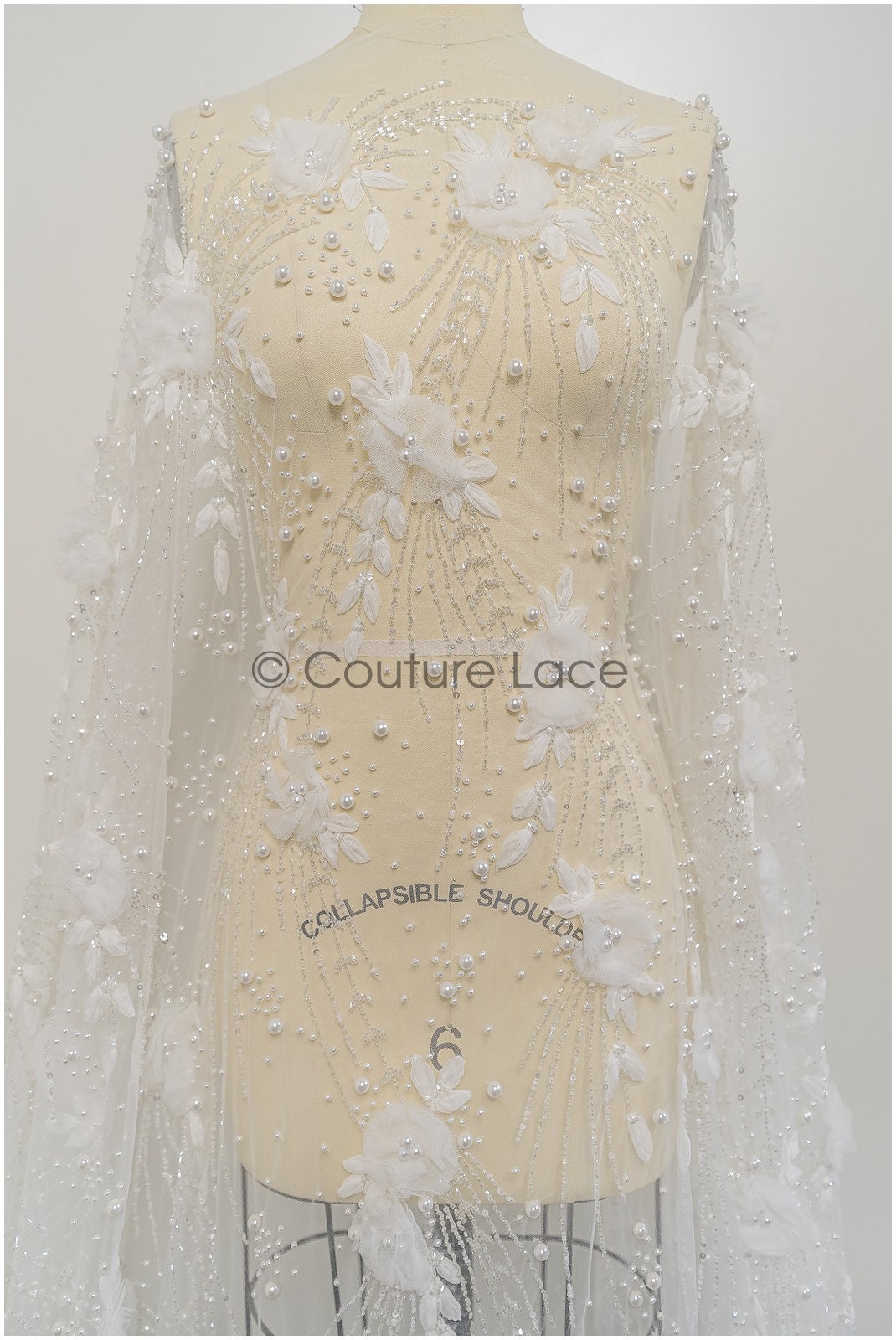 Handgefertigte Brautspitze Off-White/ 3D Blumen Spitzenstoff/ Perlen Spitze/ Designer Couture Spitze/ Braut Spitze// L21-015N