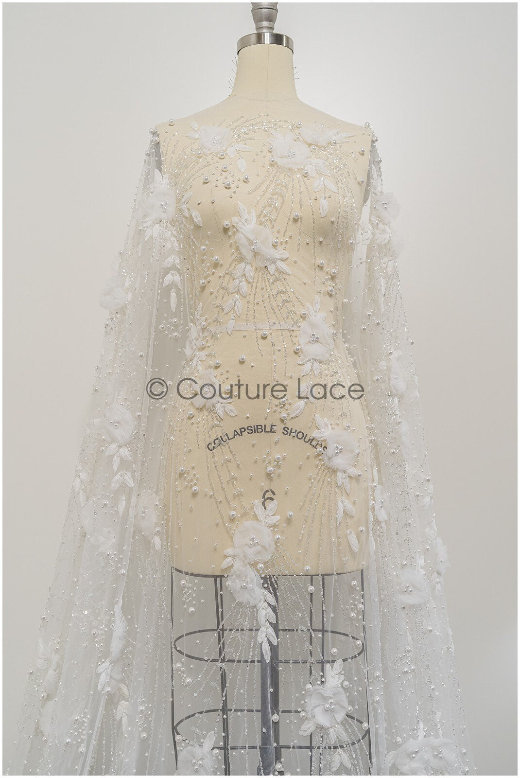 Handgefertigte Brautspitze Off-White/ 3D Blumen Spitzenstoff/ Perlen Spitze/ Designer Couture Spitze/ Braut Spitze// L21-015N